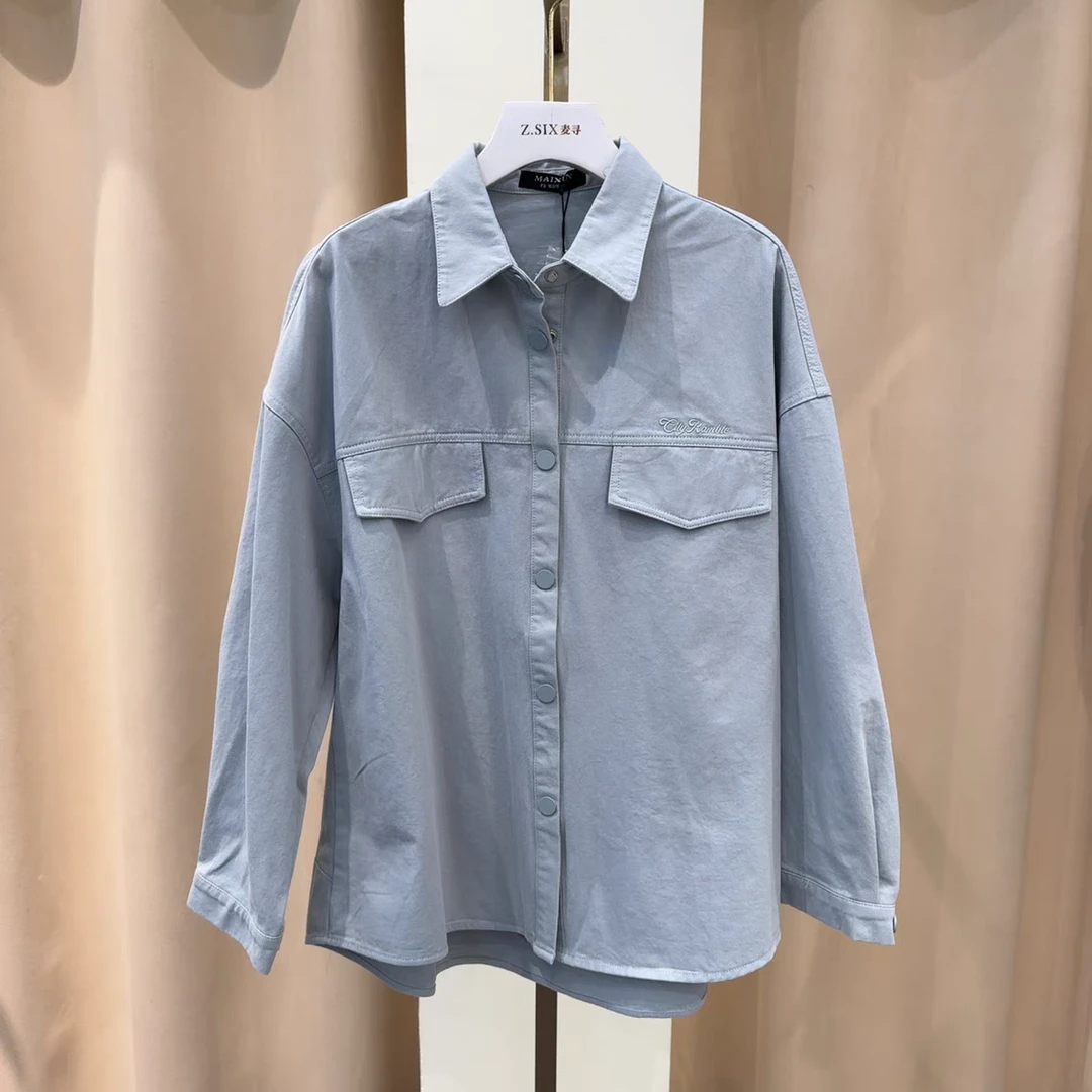 麦寻春季新款CSLBS12B天空蓝纯棉长袖衬衫宽松休闲百搭舒适减龄款
