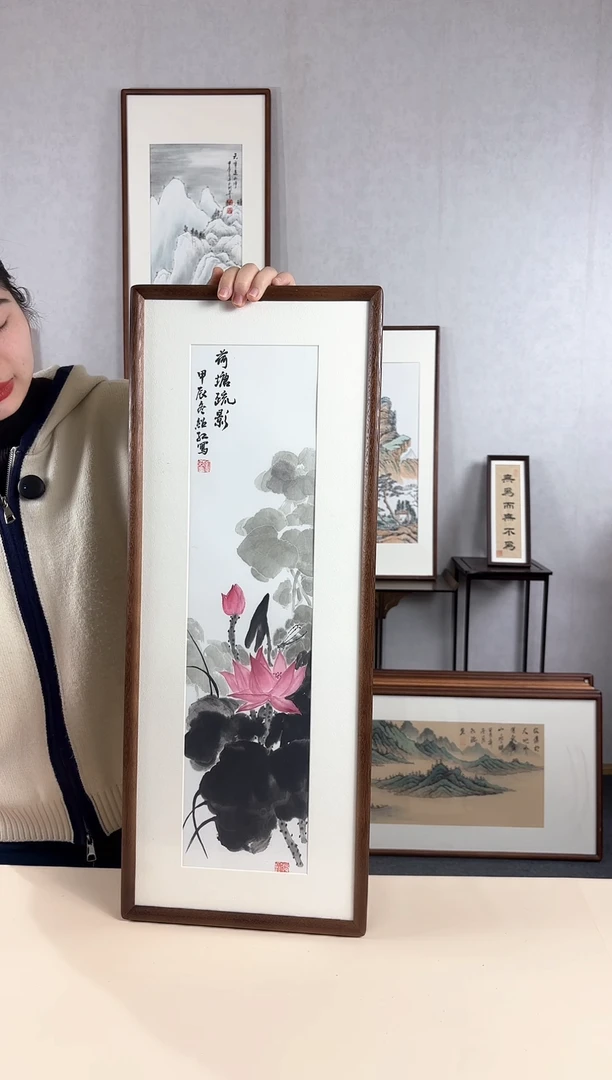 【闪购商品】国画手绘*荷花*28*72cm实木框