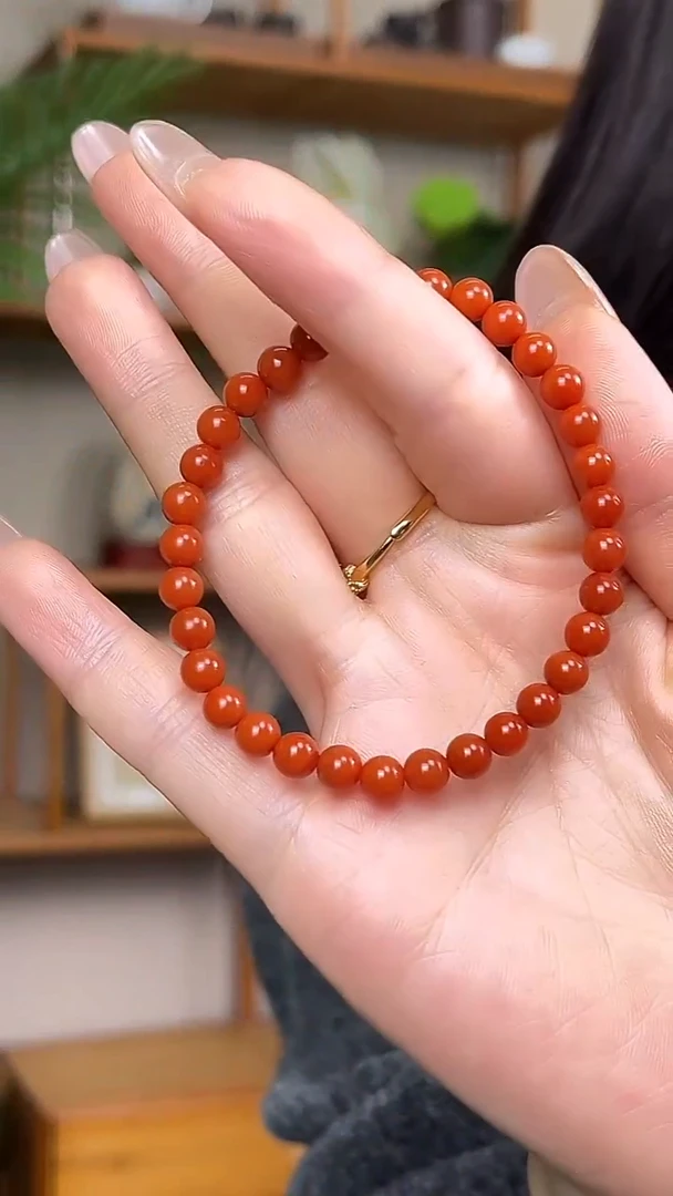 未镶嵌手串南红玛瑙柿子红手串 5-6mm