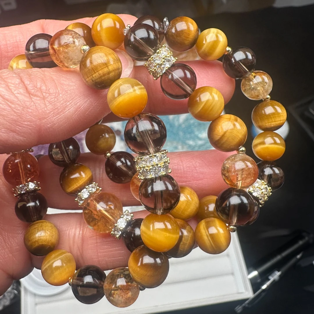 金霸大综合天然黄塔晶金虎眼手串