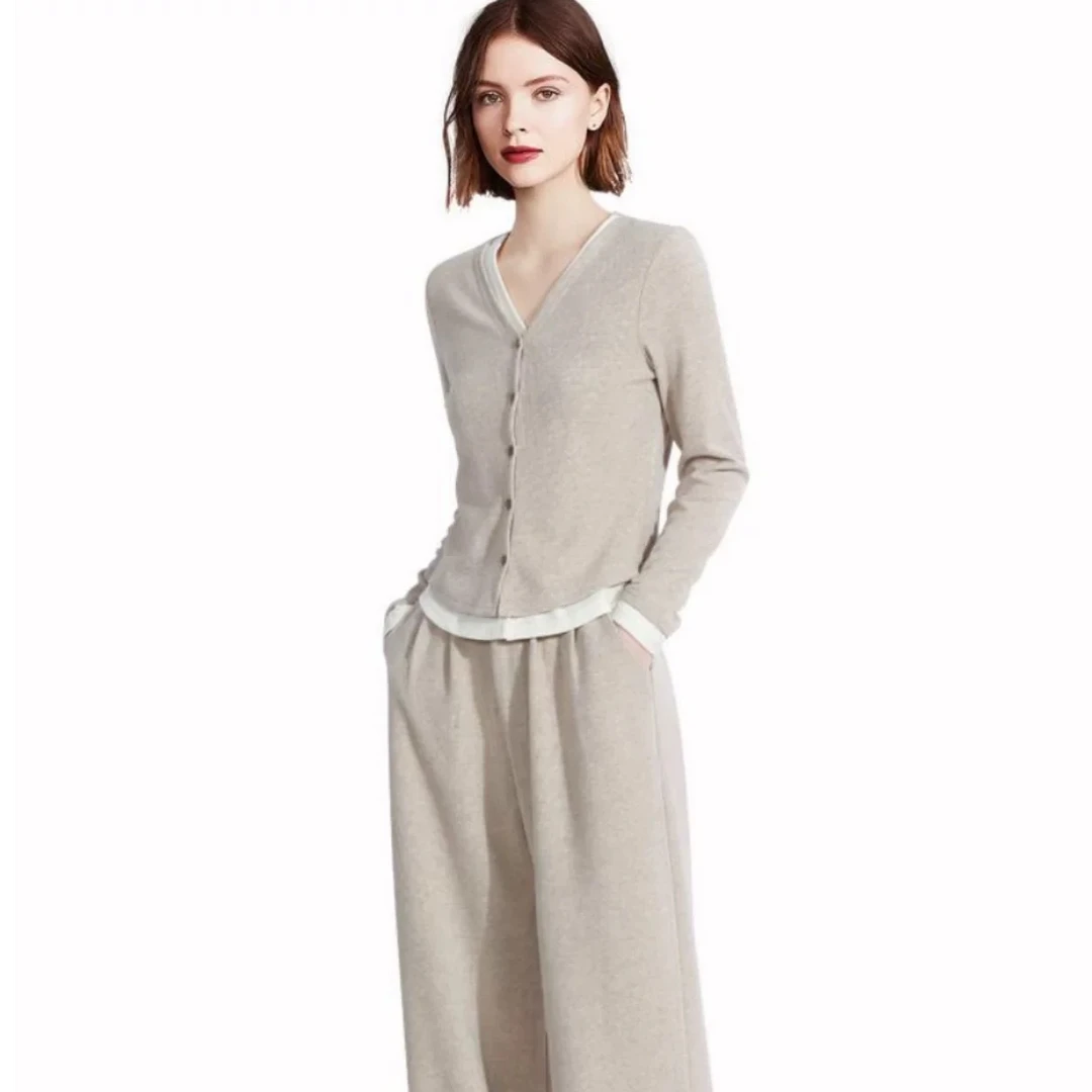 修身假两件上衣阔腿裤两件套2025春季新款搭配一整套气质春秋