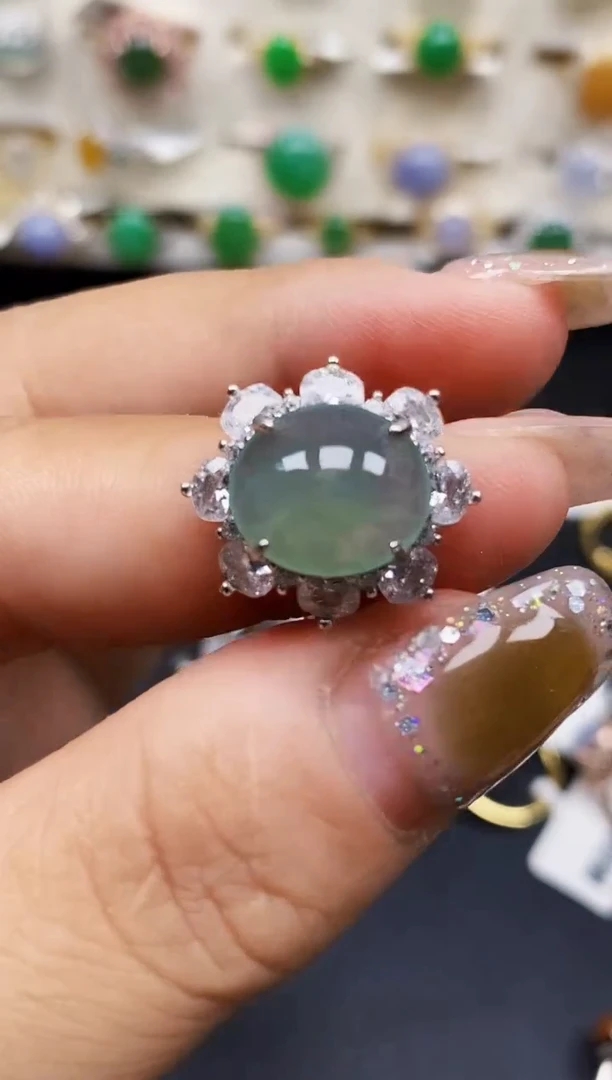 银S925镶嵌戒指翡翠9068