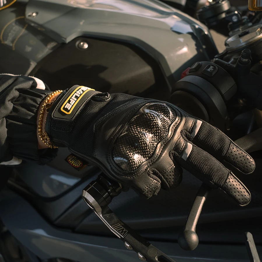 SUC群起X天下广顺X丹镇北京三方联名机车碳纤维皮质拼接骑行手套