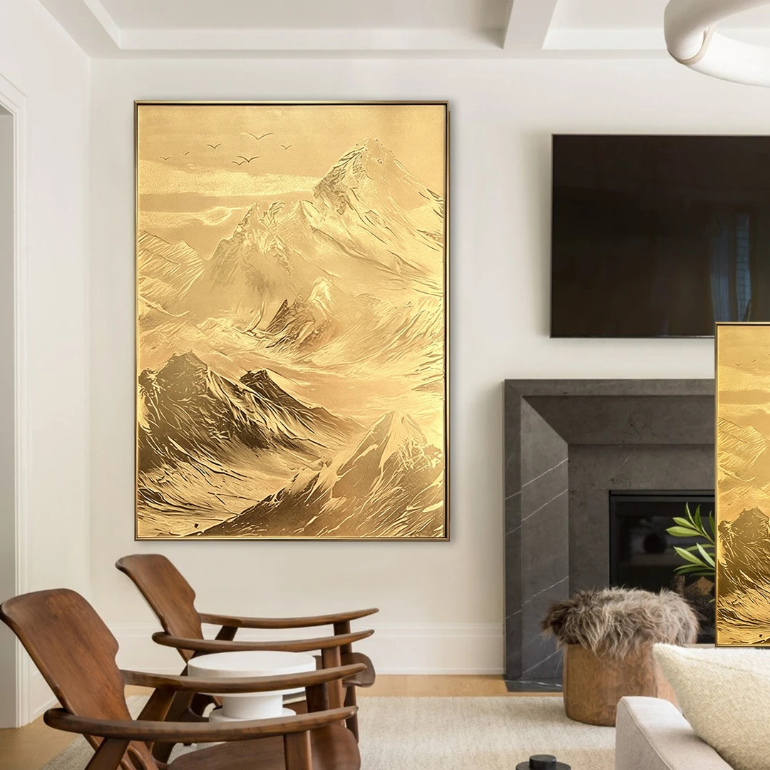 《日照金山》铜雕画轻奢玄关挂画客厅沙发背景墙装饰画山水风景壁画