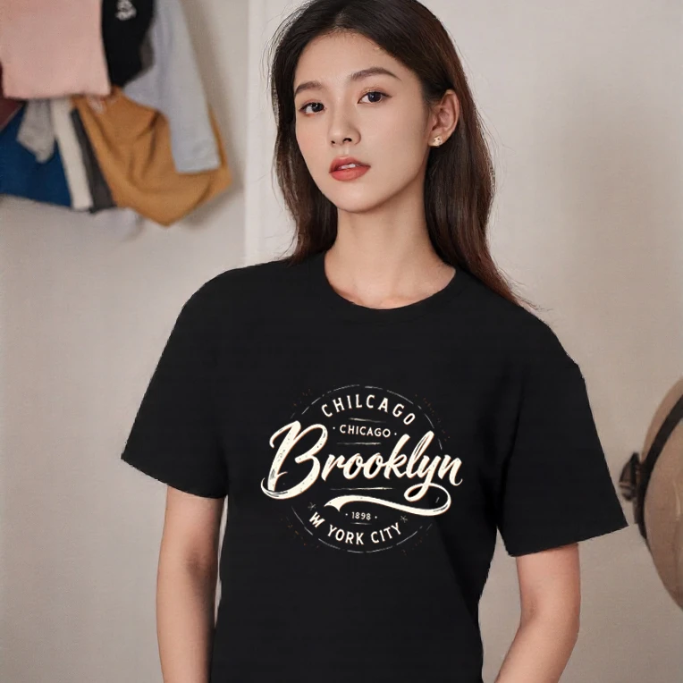 夏季短袖情侣款美式复古风潮牌原创印花圆领百搭纯棉t恤黑色宽松