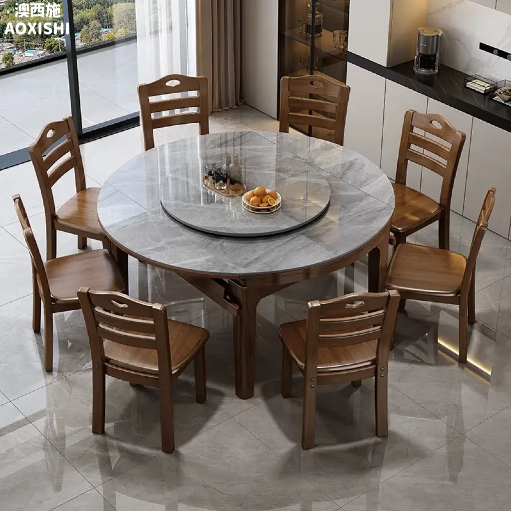 澳西施岩板餐桌椅客厅餐厅家用小户型可伸缩实木简约轻奢餐桌折叠