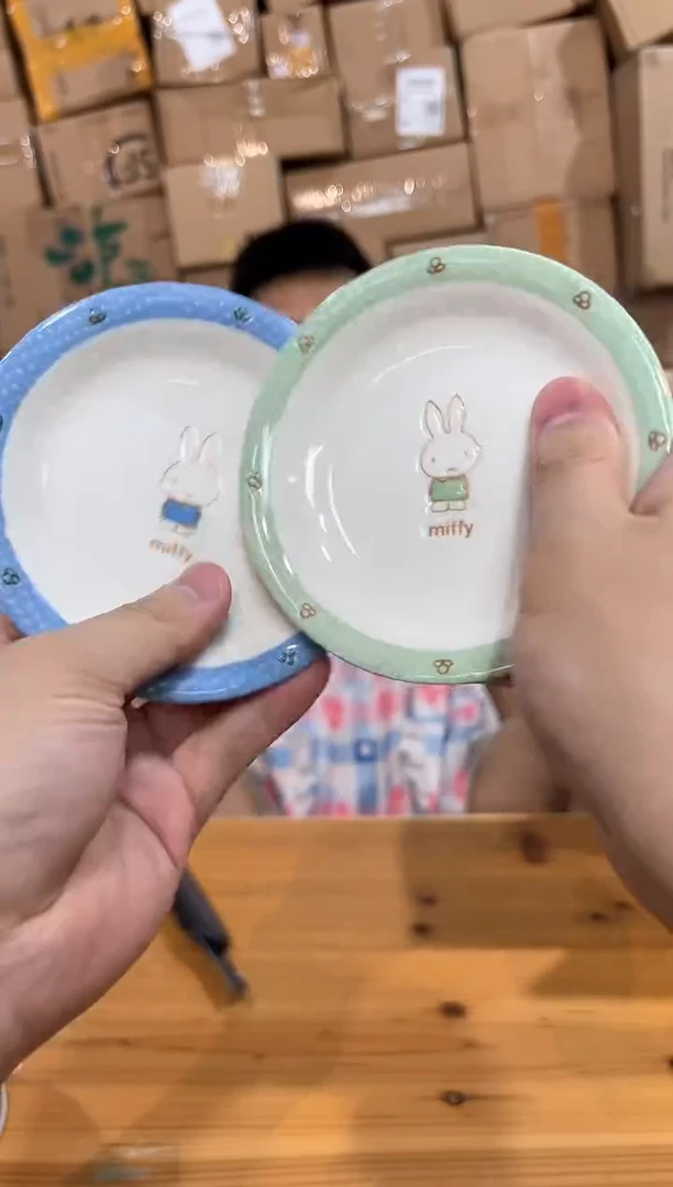 瓷片小号绿色加蓝色米菲兔小碟子2件套