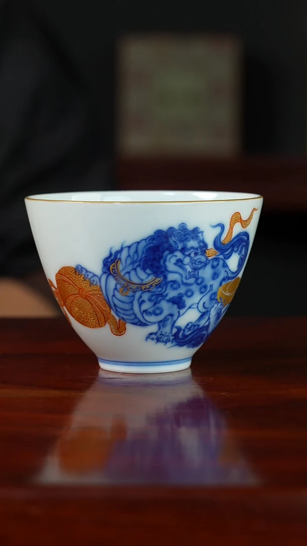 祖传窑真柴窑传承400年描金貔貅主人杯
