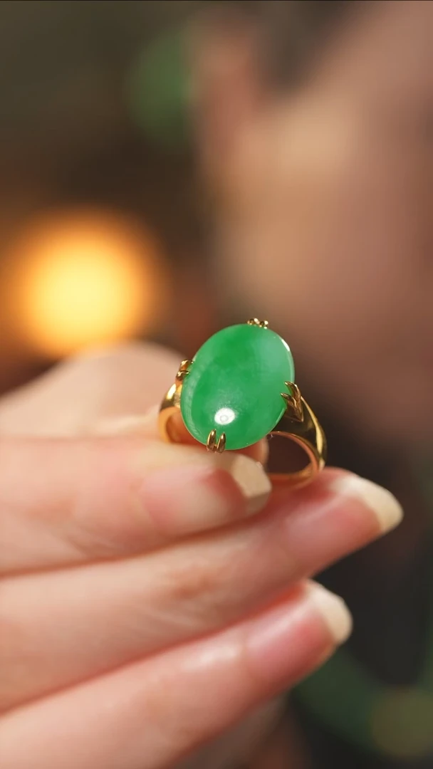【闪购商品】翡翠戒指18K金镶嵌18K金镶嵌翡翠戒指圈口16