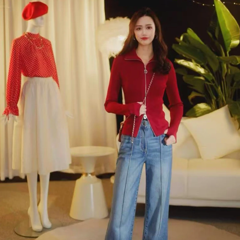 GIRDEAR/哥弟经典百搭舒适竖坑条双头拉链高领长袖针织衫148019