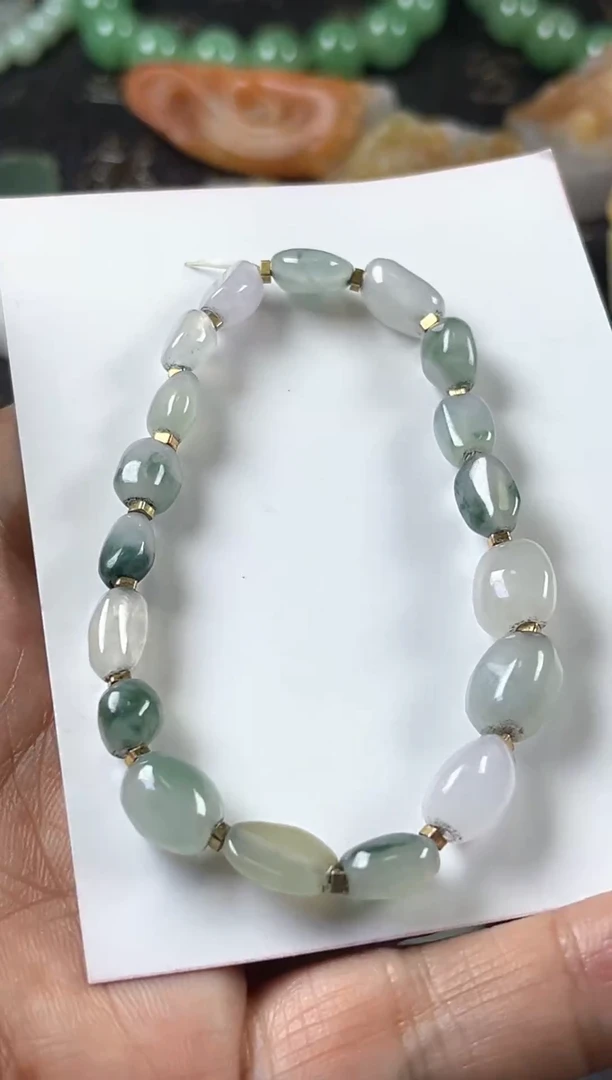 定制翡翠未镶嵌多彩手串