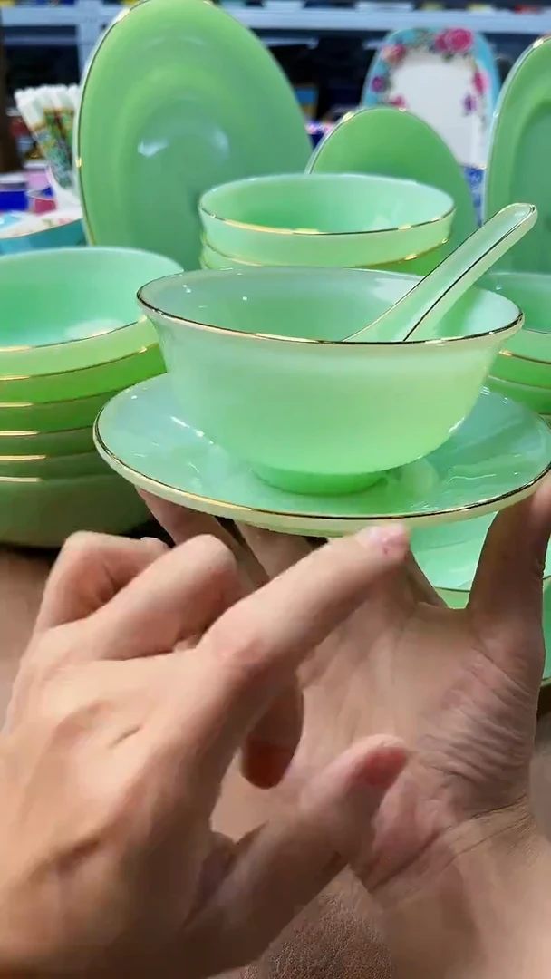 玉瓷三件套碟碗勺10套景德镇陶瓷