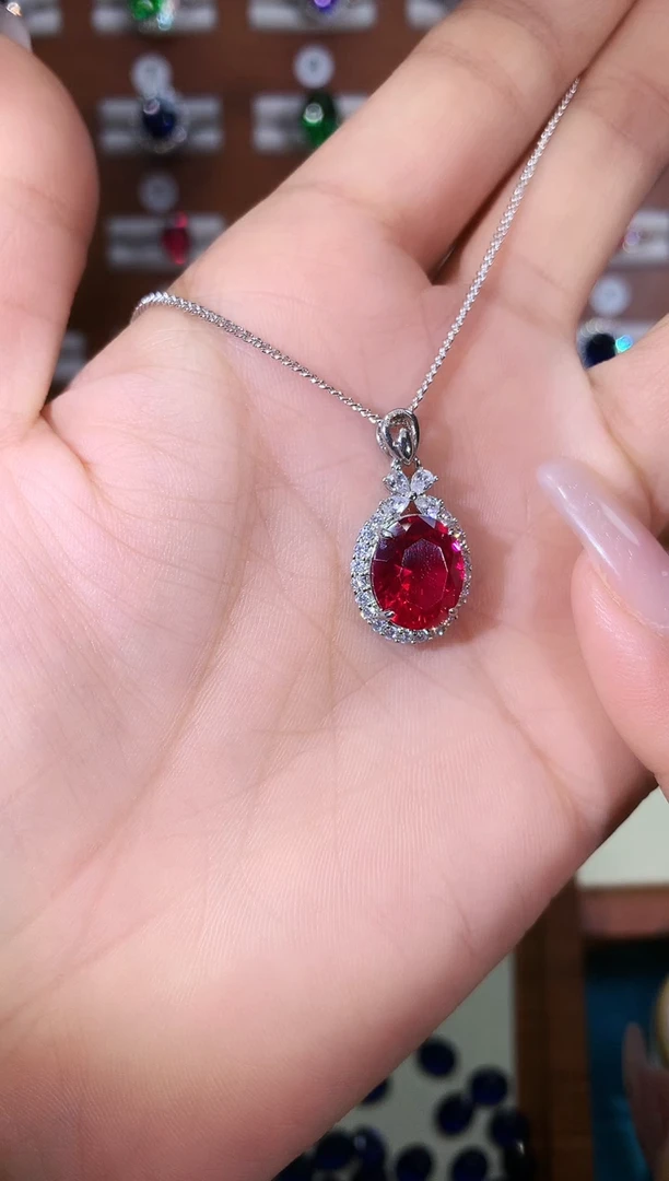 无吊坠925银鸽血红色吊坠