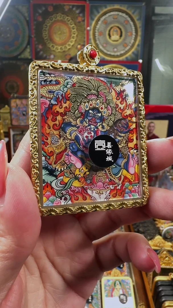 吊坠壹善缘城手绘唐卡黑C