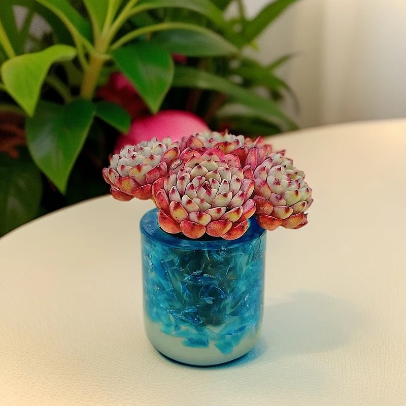 无土星空牡丹1颗(含圆形蓝色花器