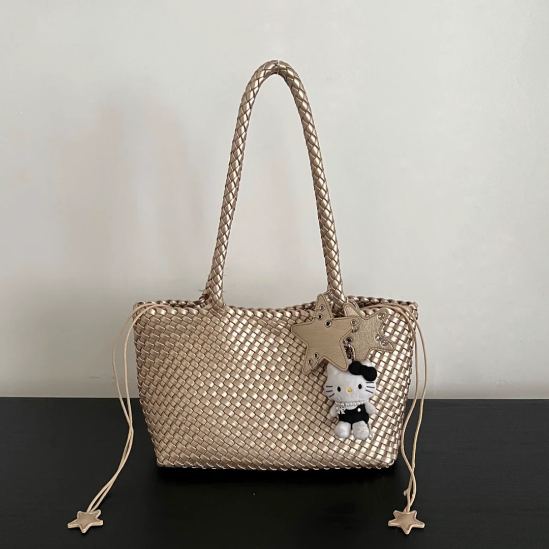 横款星星包中号手工编织托特包慵懒风双肩带大容量包手提单肩包