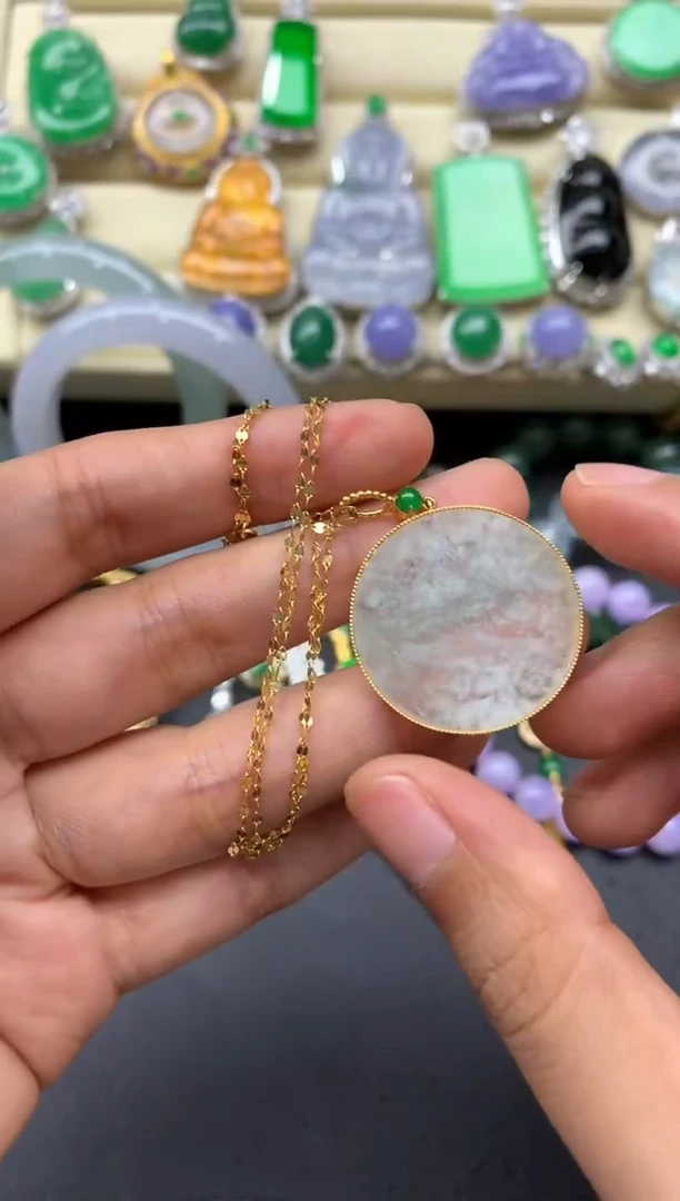 翡翠18K金镶嵌颈饰283-中国好珍宝