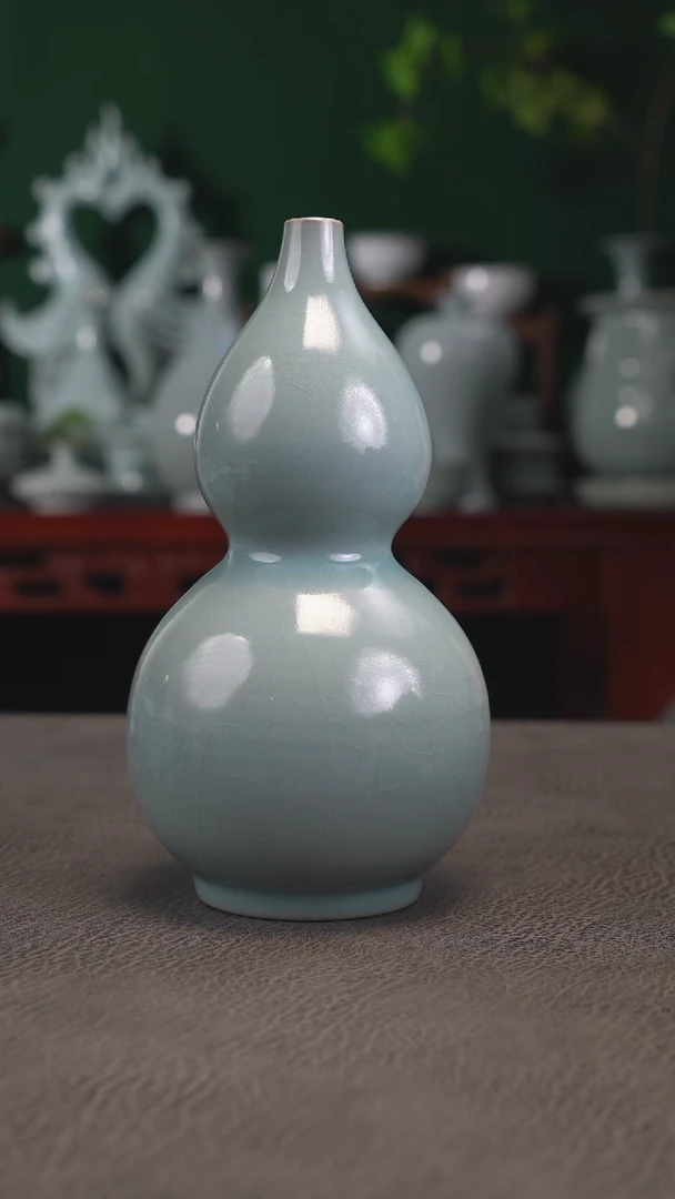 侯家窑口天蓝釉77号葫芦瓶18精品-二