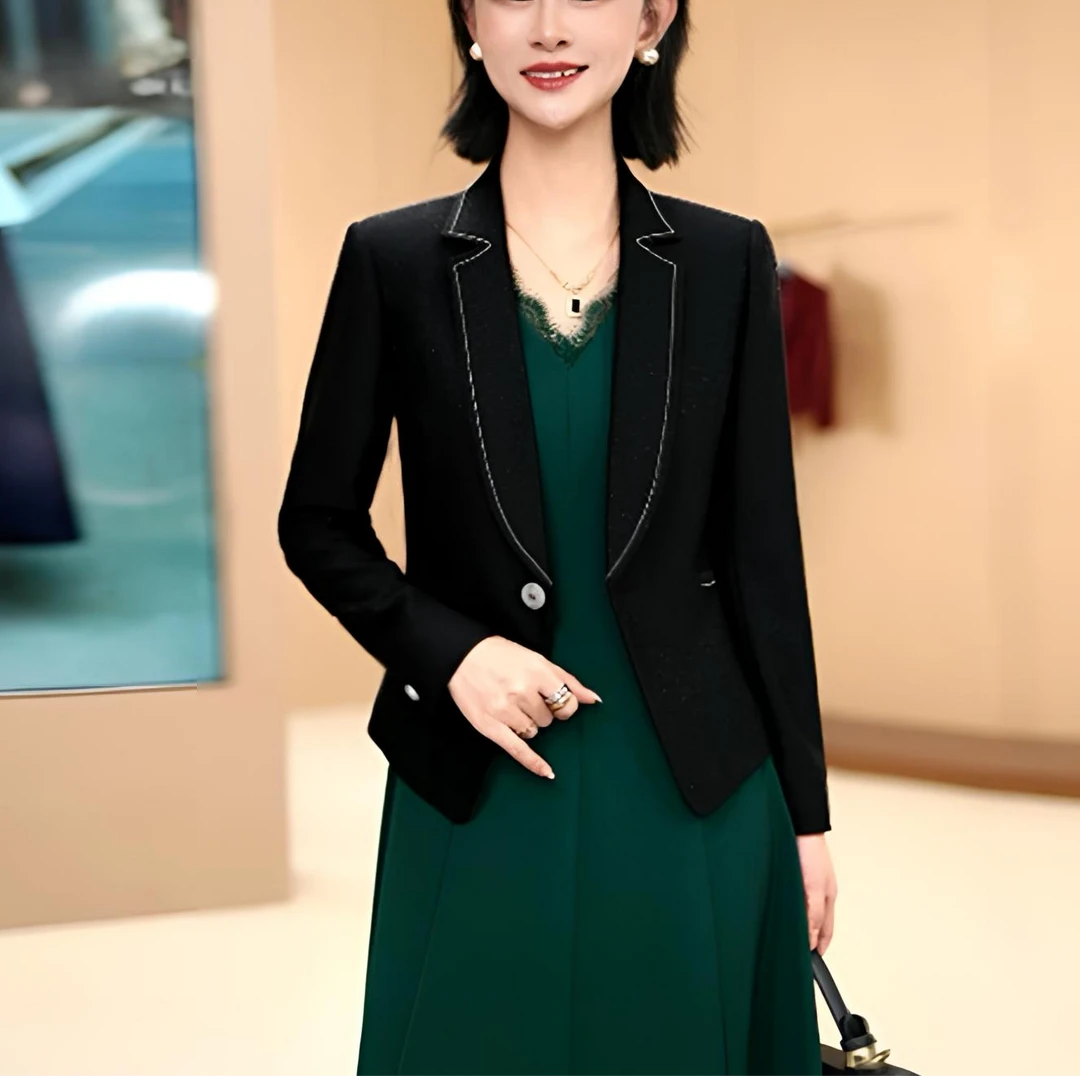 秋季设计款珠边小西装女新款长袖小外套气质修身百搭西服F7990