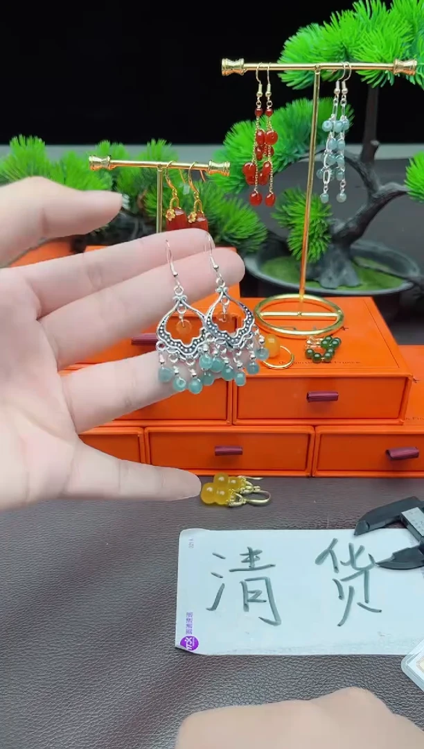 翡翠银S925镶嵌耳饰432