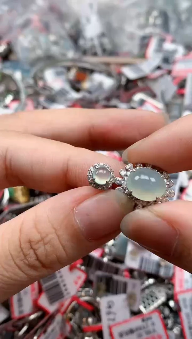 银S925镶嵌戒指翡翠天然A货缅甸翡翠