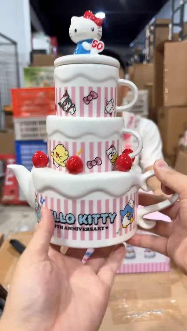 瓷片原盒50周年kt猫蛋糕茶壶