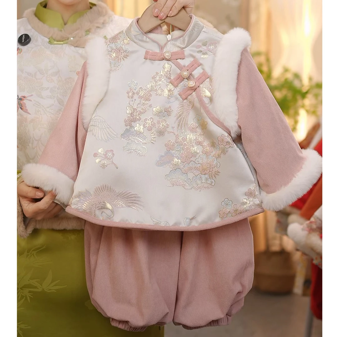 现货【梅香】SC569女童2025冬季新中式外套裤子套装