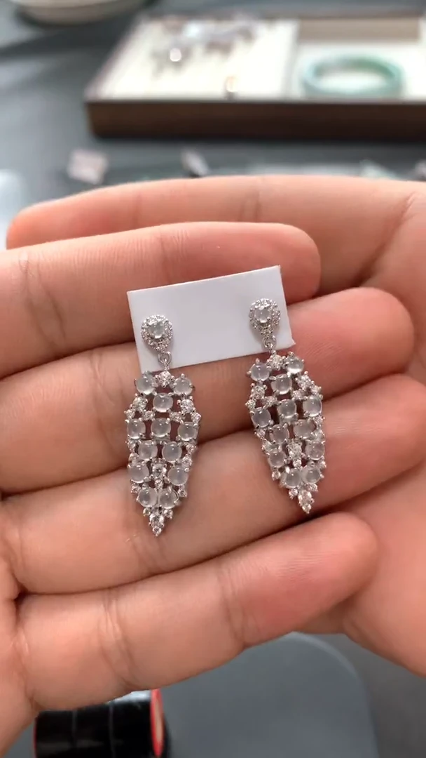 银S925镶嵌翡翠耳饰清*～耳钉