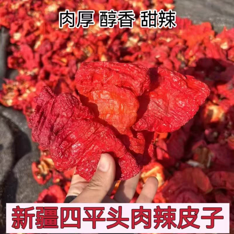 【直播专享】25年新疆四平头干辣椒自然晾晒无把无籽皮薄肉厚-微辣