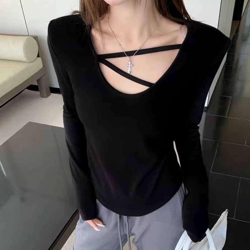 5205#2025春装新款韩版上衣修身显瘦气质长袖T恤女打底衫上衣