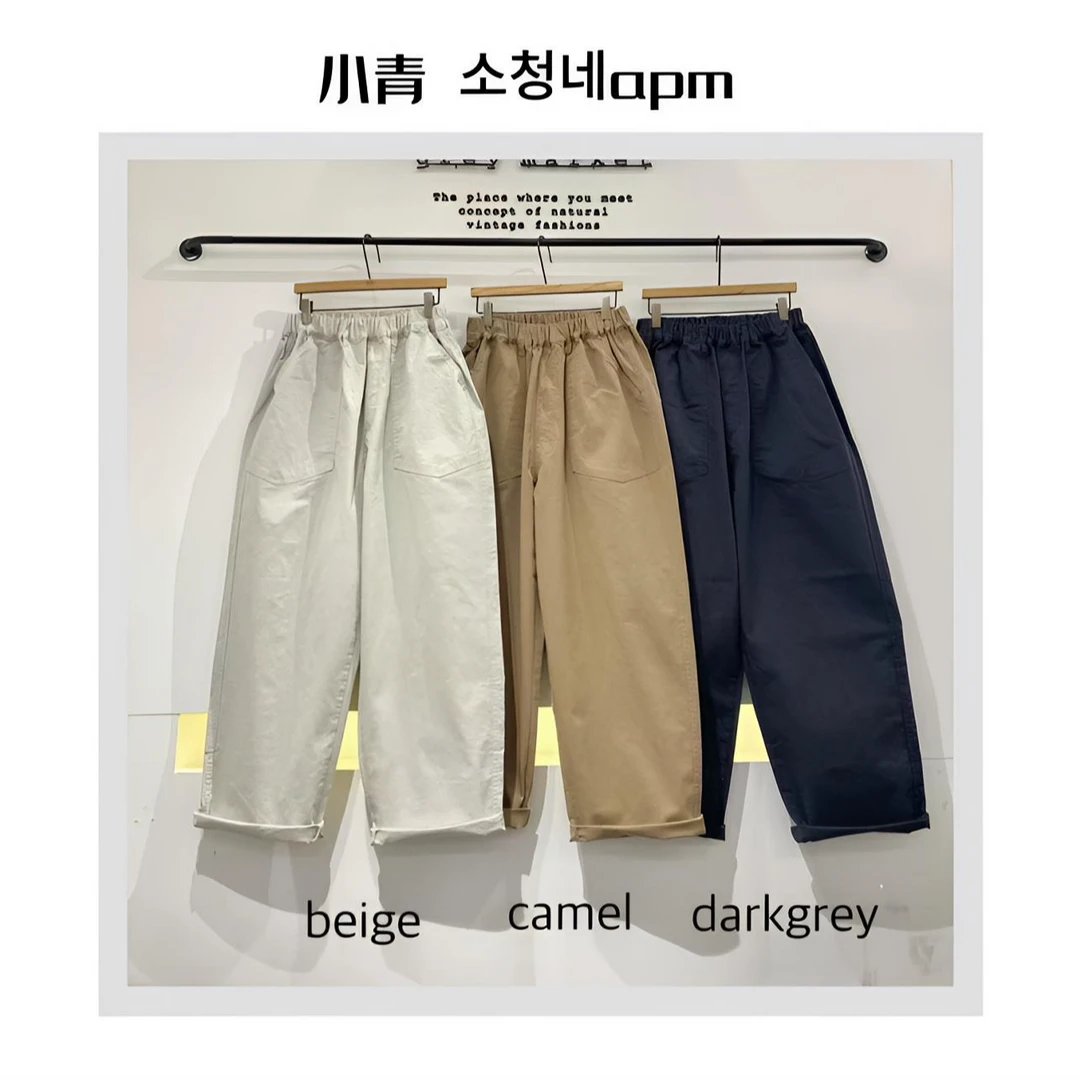 韩国东大门 蝴蝶结/方形口袋松紧腰休闲裤