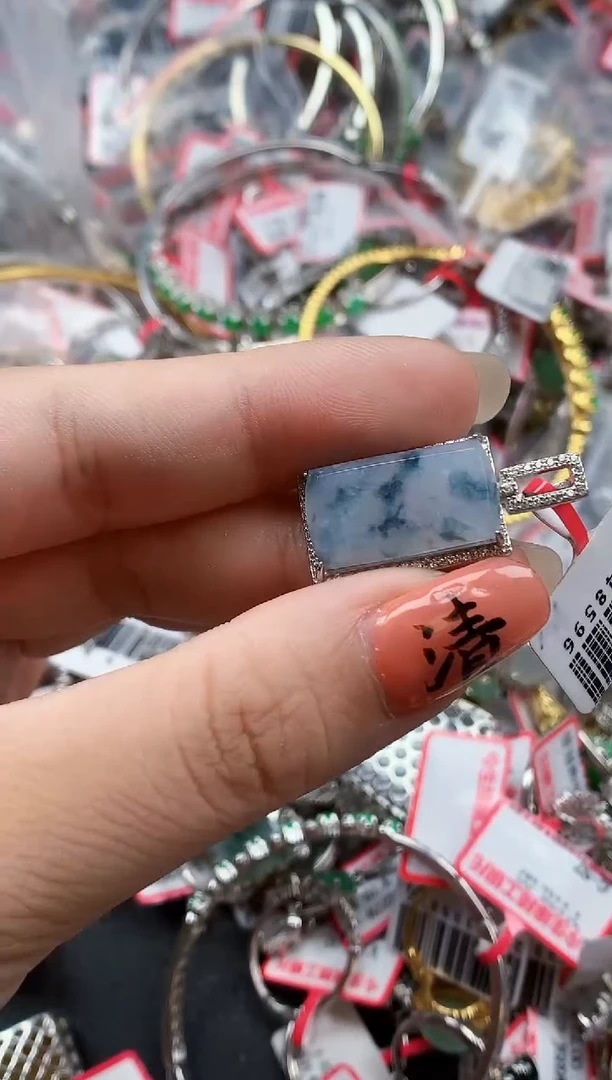 银S925镶嵌戒指翡翠天然A货缅甸翡翠