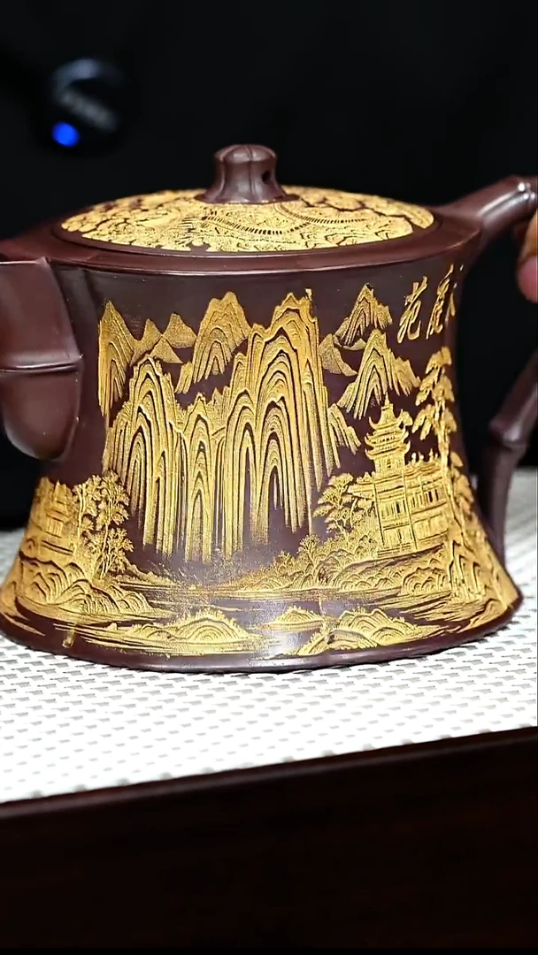 茶壶紫砂宜兴紫砂 筋纹竹段 石红 高艳 h232