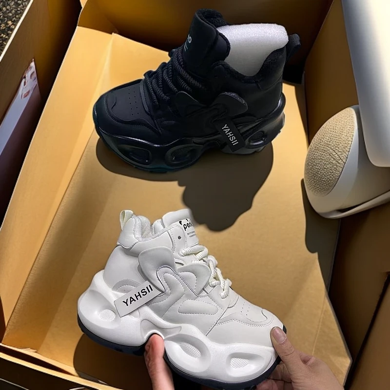 2568真皮加绒老爹鞋休闲时尚百搭潮流女黑色厚底新疆包邮本地仓