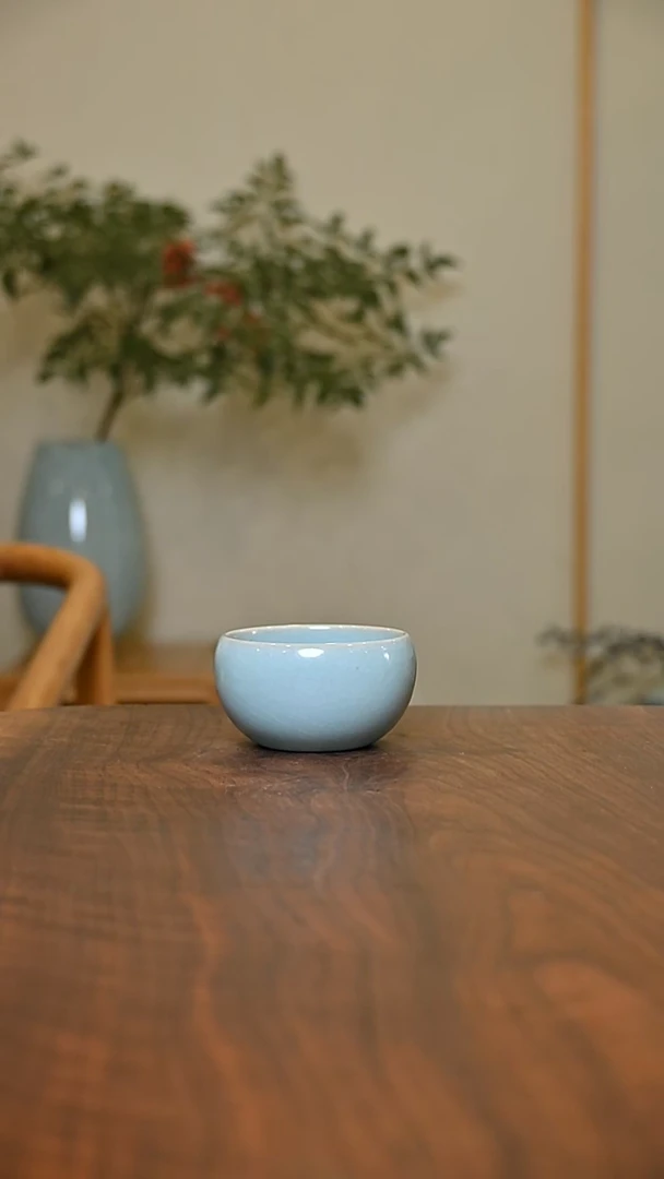 圆钵杯 天青 微瑕 朱法喜款