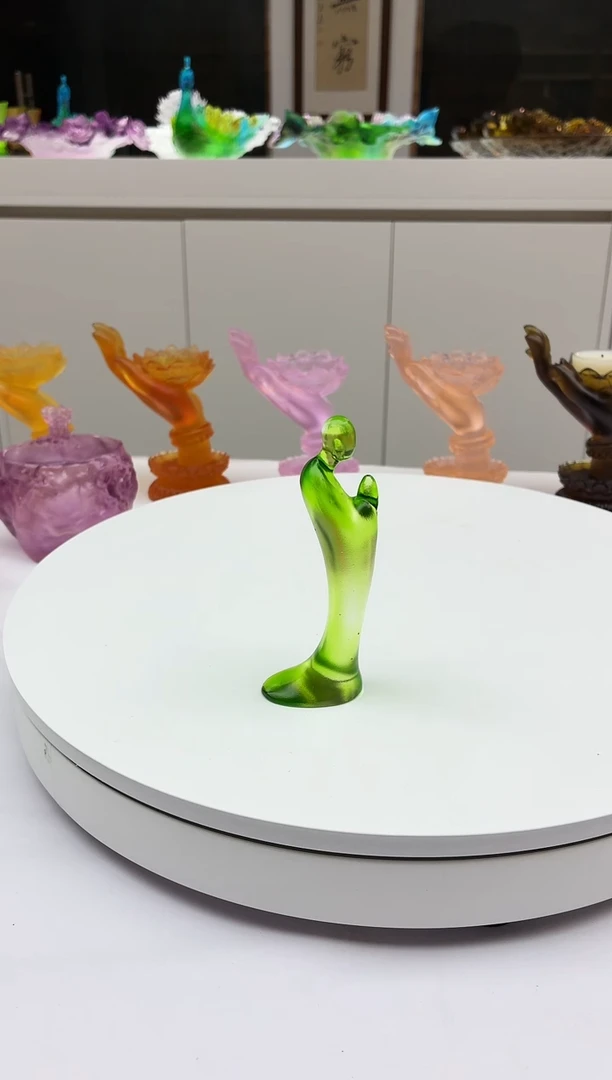 琉璃绿色无相佛茶宠摆件10.5公分