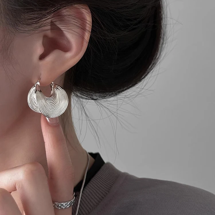 925银耳饰 螺旋纹理耳圈女2025年新款小众设计高级感简约百搭耳环
