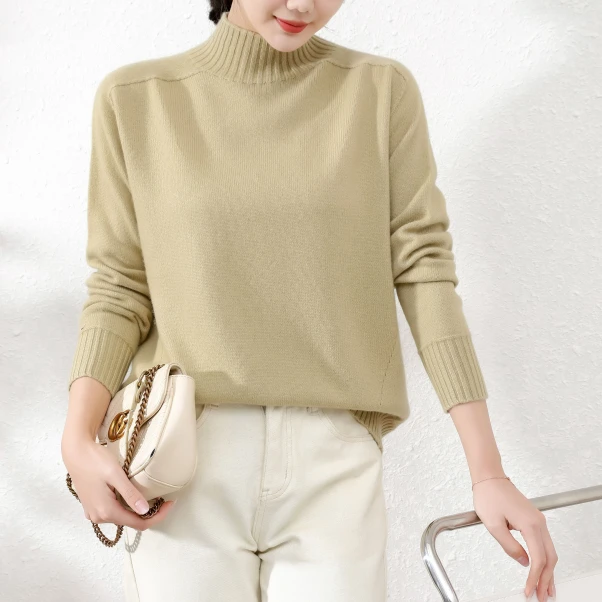 一体天成~一线成衣100%纯羊绒加厚2024半高领经典时尚气质新款