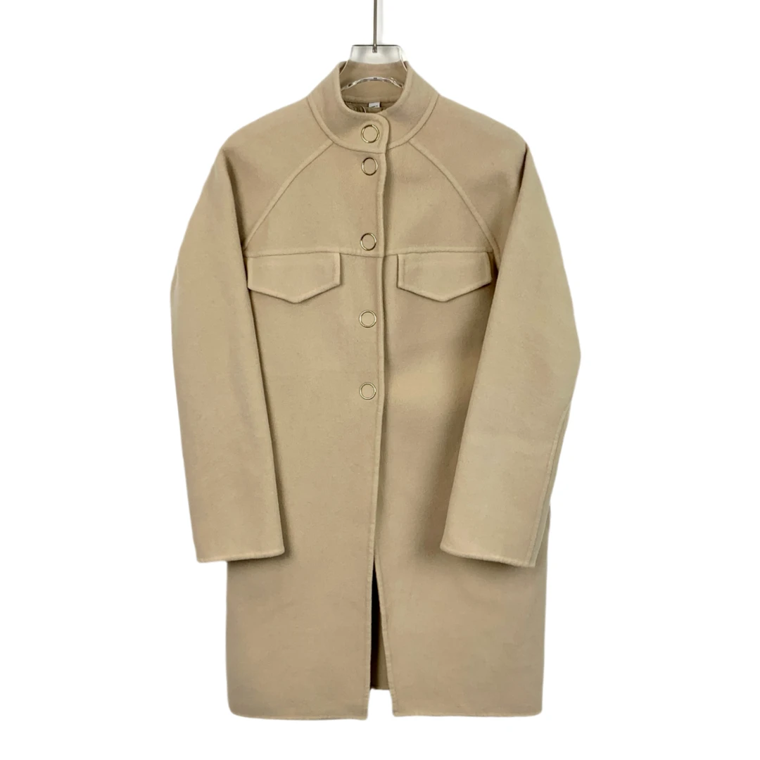 95新 BURBERRY/博柏利 H13017 卡其色羊毛单排扣36 XS