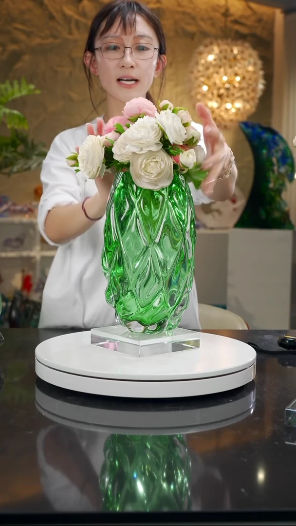 手工艺品琉璃设计款祖母绿色花器