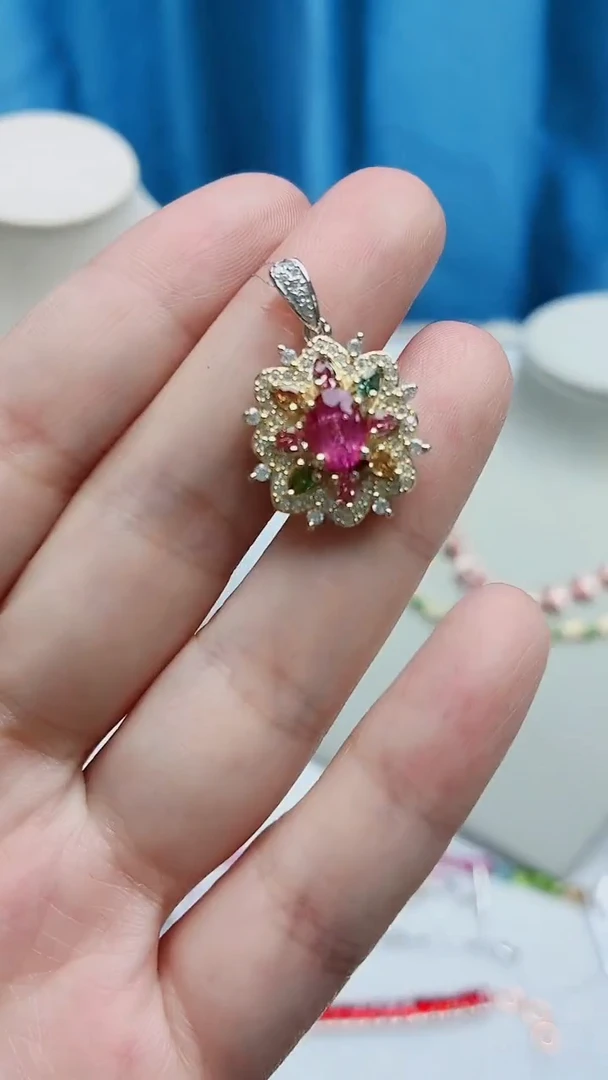 银S925镶嵌吊坠碧玺423ZB1112产品一个（多样性）