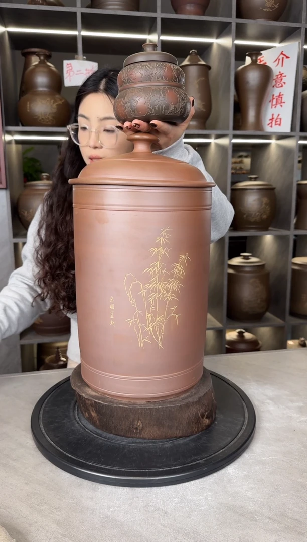 【闪购商品】罐本陶手作坭兴陶一大一小2个茶叶罐手工痕迹