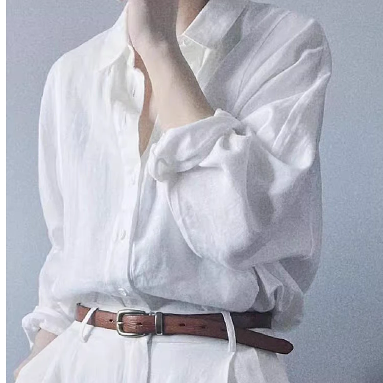 春夏简约气质百搭长袖白色时尚休闲夏季薄款宽松韩版上衣
