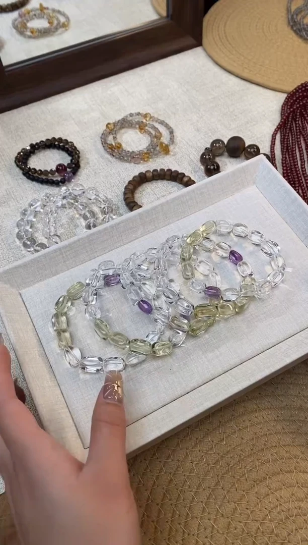 合金手链水晶《彩虹》白水晶黄晶紫晶糖豆设计手串9*14mm多样性发一