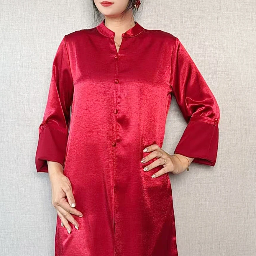 2025新款藏族日常圆领小排扣中长款藏式衬衣民族服装西藏服