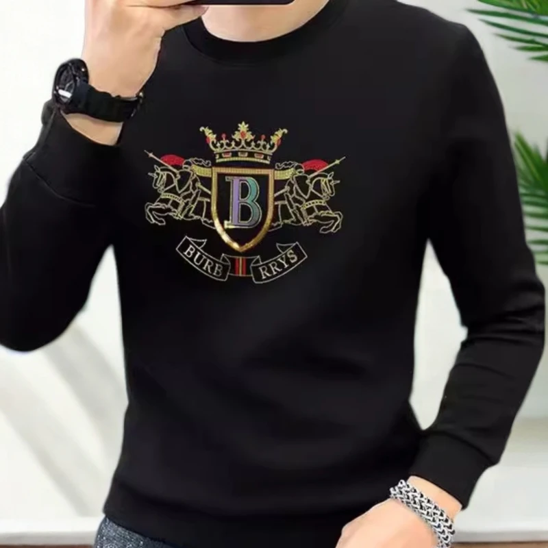 KEMPOTIWO肯珀蒂韦潮男烫钻卫衣长袖圆领字母T恤加绒加厚打底衫