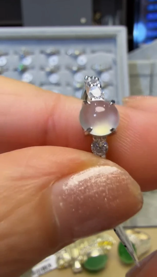 银S925镶嵌戒指翡翠925银镶缅甸A货翡翠戒指