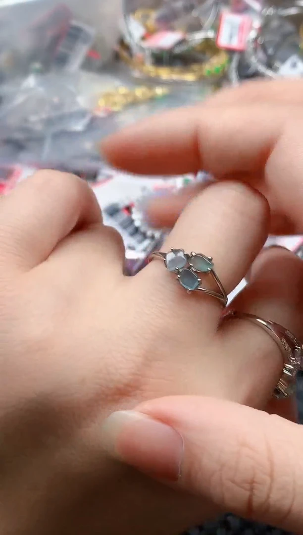 银S925镶嵌戒指翡翠天然A货缅甸翡翠