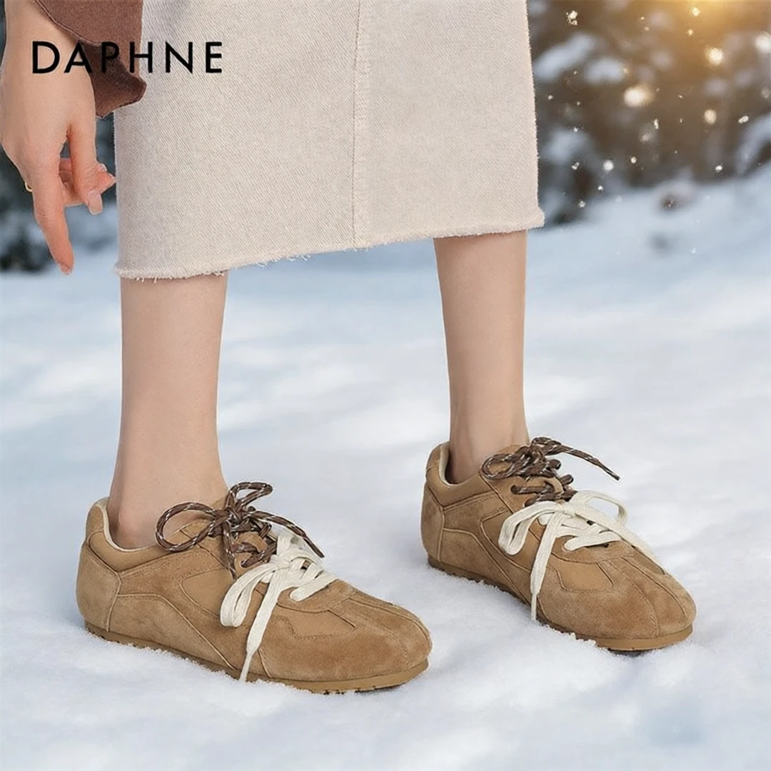 达芙妮真皮复古德训鞋女2025春季新款百搭阿甘鞋轻便舒适休闲板鞋