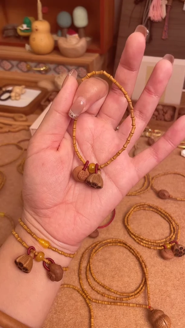 手串桃核竹节手串一物一拍单圈加黄跑环好运连连